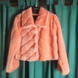 EUC Vintage Terry Lewis Peach/ Salmon Faux Fur Jacket